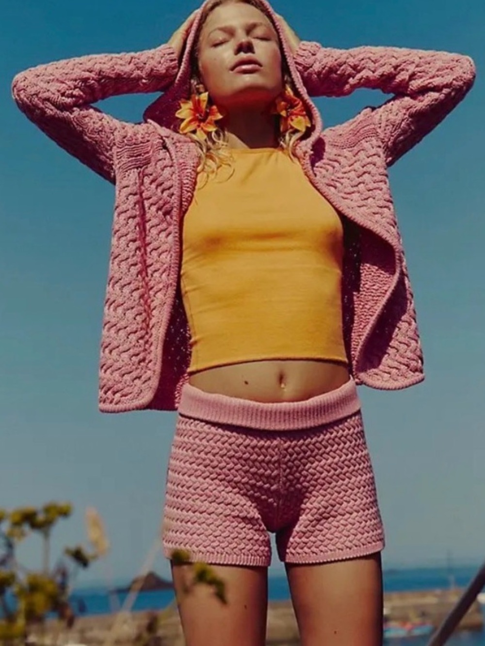 Free People Laguna Love Sweater Set-Hoodie & Shorts-100% Cotton-Pink-New-XS